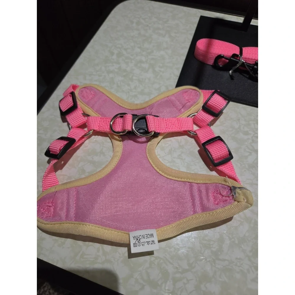 X-Small Pink & Yellow Dog Harness W/leash